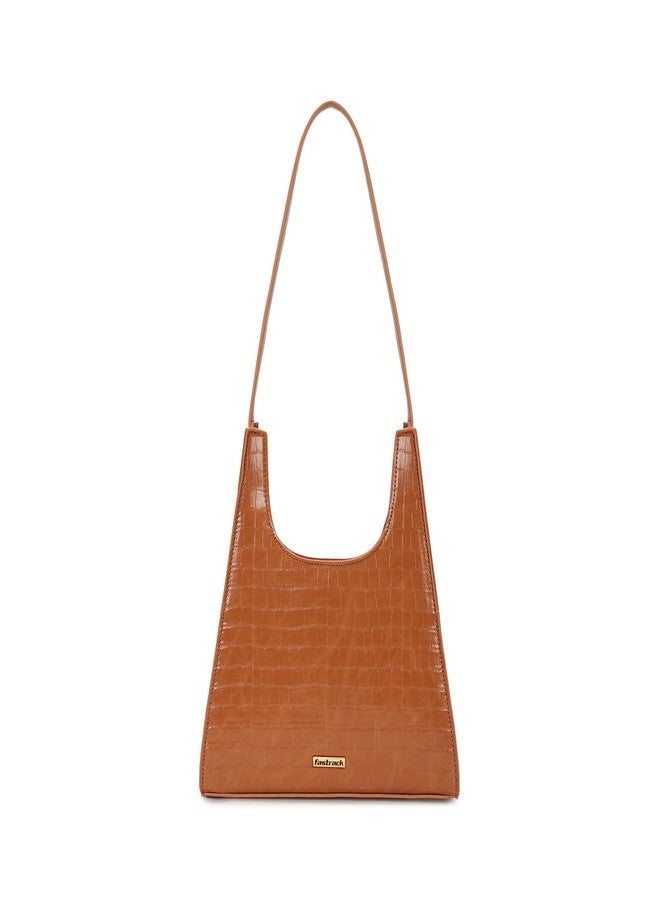 Fastrack Croco Pattern Shoulder Bag For Women | Faux Leather Shoulder Bag With Magnetic Button Closure | Trendy Handbags For Girls | Trendy Handbags, Tan - Image 1